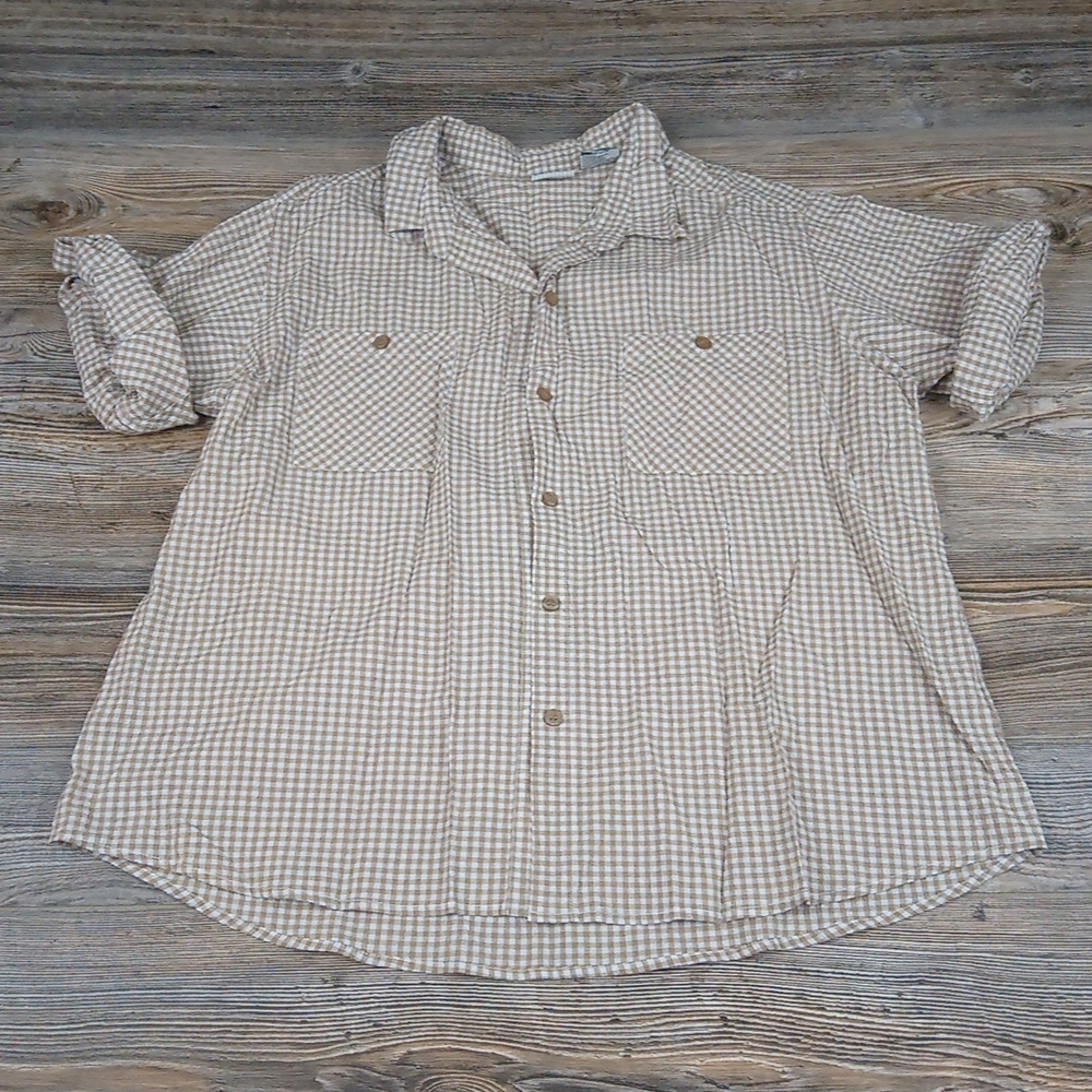 Short Sleeve Button Down Checkered Patterned Ligh… - image 1